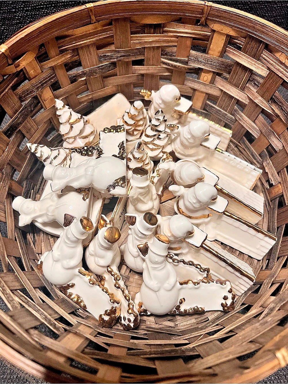 Vintage Christmas porcelain place settings White & Gold